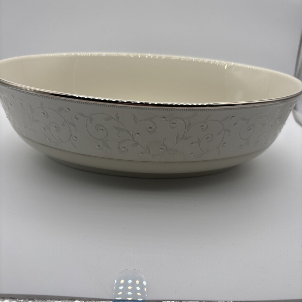 LENOX Pearl Innocence Oval 9" Serving Bowl PLATINUM Trim EUC 9.75"